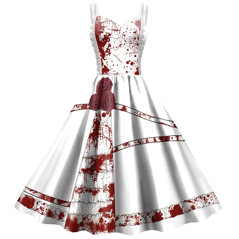 White and Red Halloween Costume Women Dress For Carnival Party